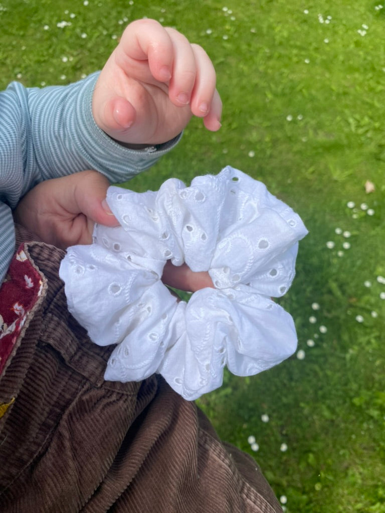Organic cotton eyelet scrunchie