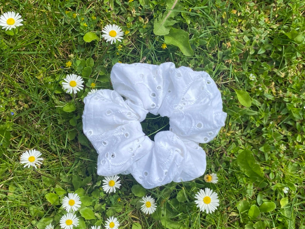 Organic cotton eyelet scrunchie