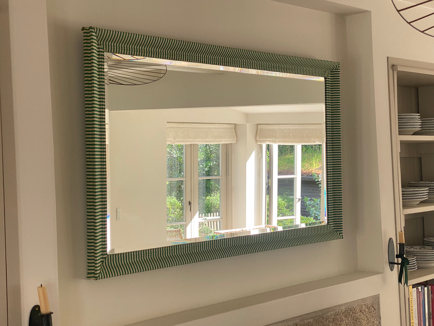 Emerald green stripe mirror