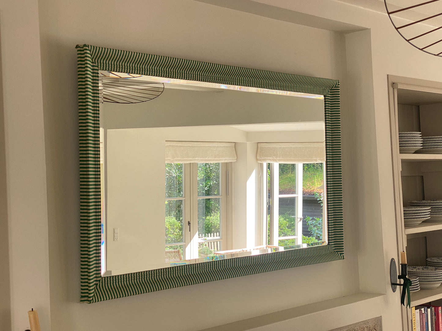 Emerald green stripe mirror